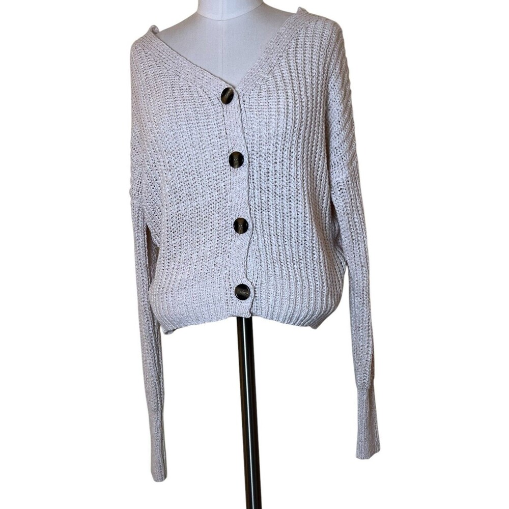 Sincerely Jules V Neck Button Down Sweater Cardigan Size Medium Beige
